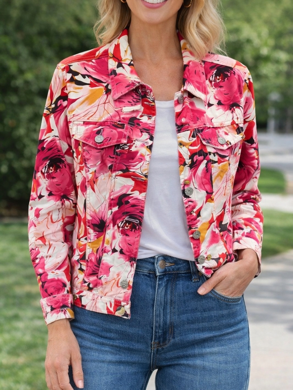 Laura Ashley Pink Floral Denim Jacket Cottagecore Spring Medium